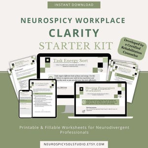 Neurodivergent Workplace Toolkit | ADHD Planner, Executive Function Worksheets (PDF)