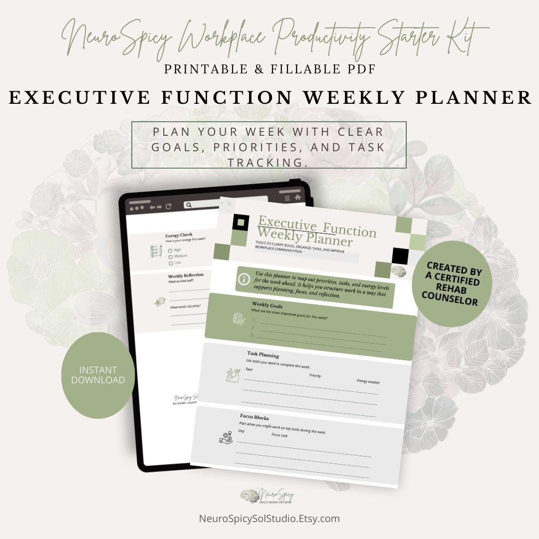 Executive Function Weekly Planner | ADHD Productivity Worksheet (PDF ...