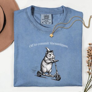 Chemise Comfort Colors® Off to Commit Shenanigans, chemise drôle de trottinette hamster, chemise animal idiot, t-shirt santé mentale, chemise humour adulte