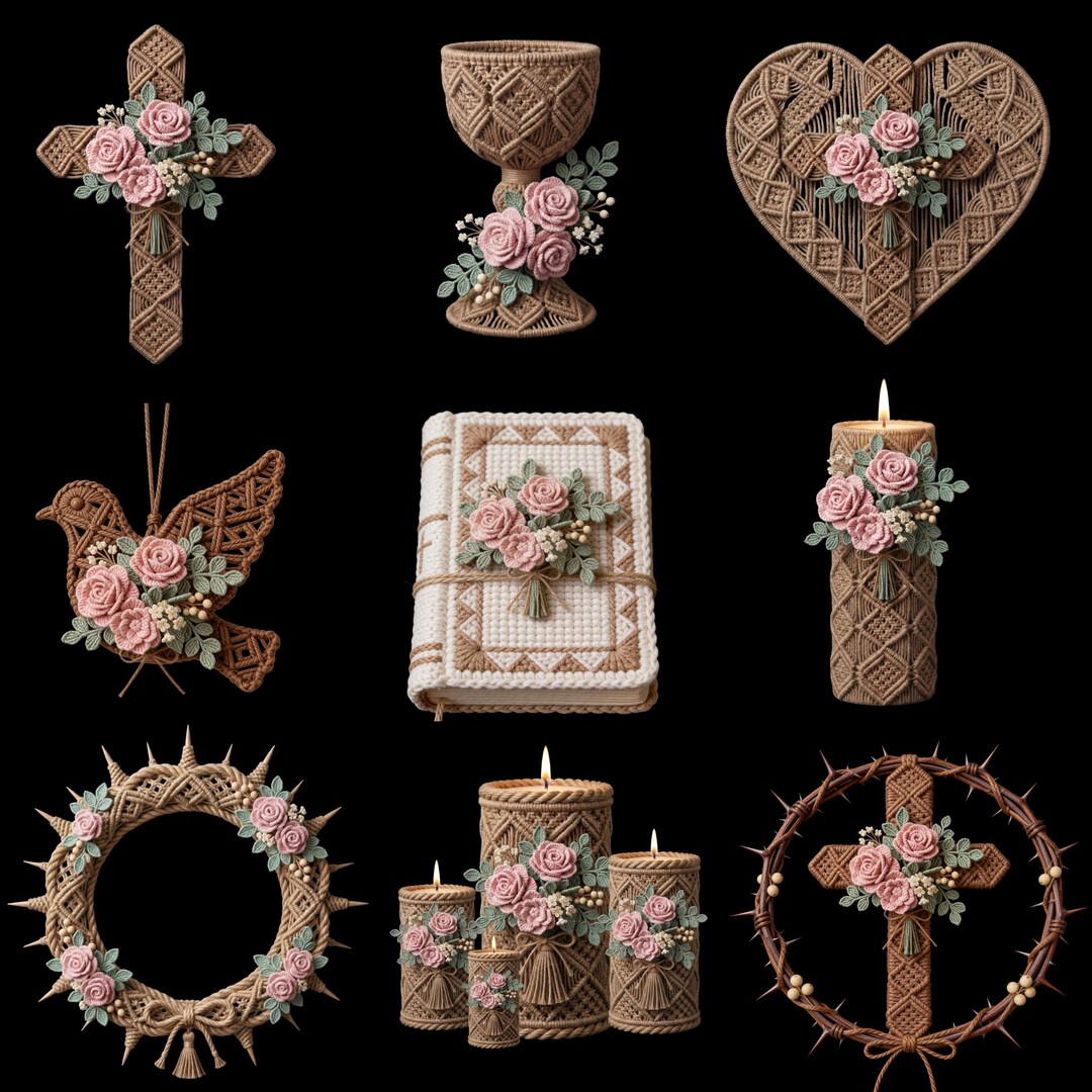 Christian Bundle, Crochet Knit Macrame Boho Faith Symbols PNG, Digital ...