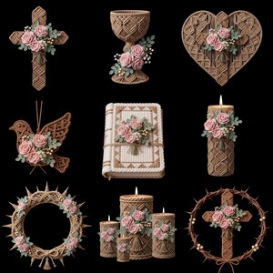 Christian Bundle, Crochet Knit Macrame Boho Faith Symbols PNG, Digital Download