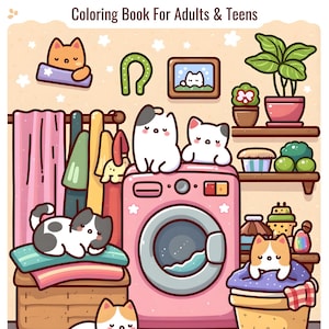 Libro para colorear de gatos acogedores / Páginas relajantes para adultos y adolescentes (Descarga en PDF)
