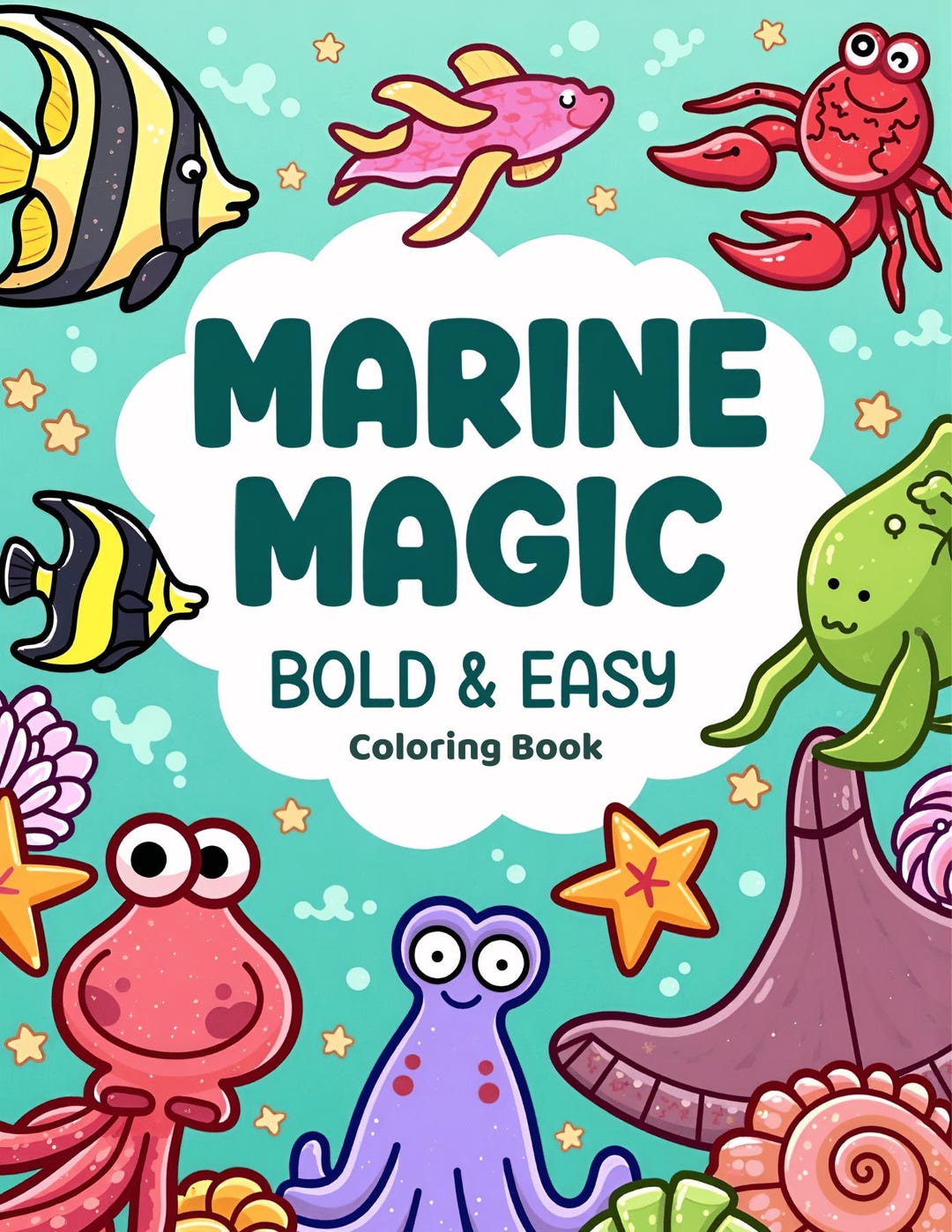 Ocean Animals Coloring Book | Bold Easy Kids Pages (PDF Download) - Etsy