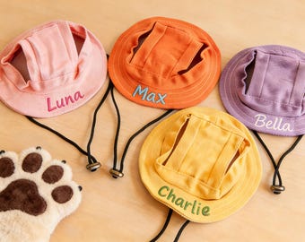 Kundenspezifischer gestickter Name Katzeneimer-Hut, einstellbarer Haustier-Sonnenhut, maßgeschneidertes Geschenk für Tierliebhaber, kundenspezifischer Fischerhut für Hunde und Katzen