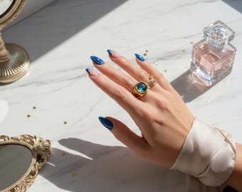 Blue Celestial Press On Nails Set | Almond Shape Luxury Press On Nails | Handmade Reusable Nails for Women Gift
