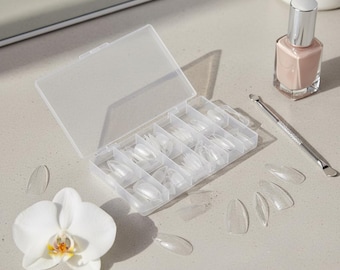 120 Clear Press On Nail Tips – Full Cover Nail Extensions Kit, Almond Stiletto Coffin Square Fake Nails, Gel Builder Nail Tips Set