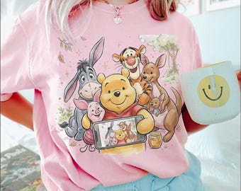 Winnie The Pooh Friends Shirt, Cute Pooh Bear Tigger Eeyore Piglet Tee, Disney Inspired Cartoon Graphic Shirt, Cozy Aesthetic Gift For Women