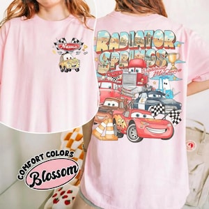 Custom Name Disney Cars Shirt, Pixar Lightning McQueen Tee, Tow Mater, Doc Hudson, Radiator Springs Shirt, Disney Family Trip, Disneyland Blossom/Light Pink