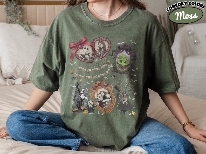 Vintage Comfort Colors Nightmare Before Christmas Coquette-skjorta, Disney Halloween Coquette-tröja med rosett, Oogie Boogie Bash 2026 bild 10