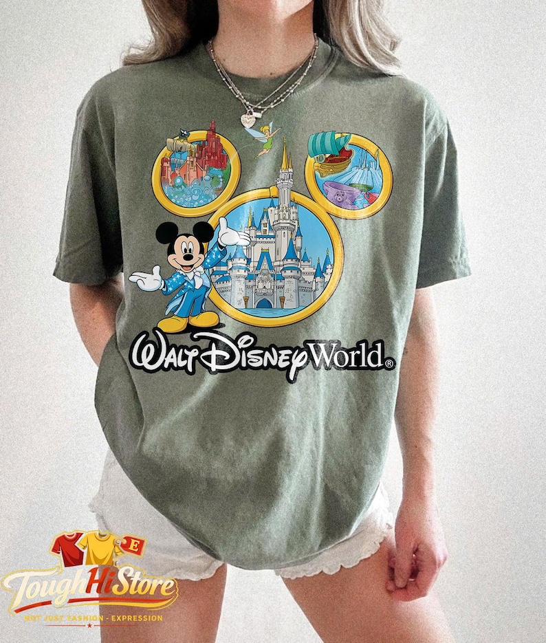 Disney World Shirt, Animal Kingdom Hollywood Studios Epcot Tee, Vintage Disney Parks Shirt, Mickey Vacation Shirt, Family Trip Matching Tee Moss/Military Green