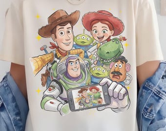 Toy Story Friends Selfie Shirt, Woody Buzz Lightyear Jessie Rex Tee, Pixar Cartoon Family Trip Shirt, Cute Disney Friends Graphic Tee