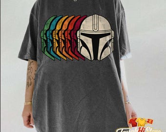 Retro Mandalorian Helmet Shirt, Vintage Star Wars Bounty Hunter Tee, Mandalorian Fan Gift Shirt