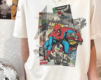 Spider Man Vintage Comic Shirt, Amazing Spider Man Tee, Marvel Comic Collage Shirt, Retro Superhero Graphic Tee, Gift For Marvel Fans