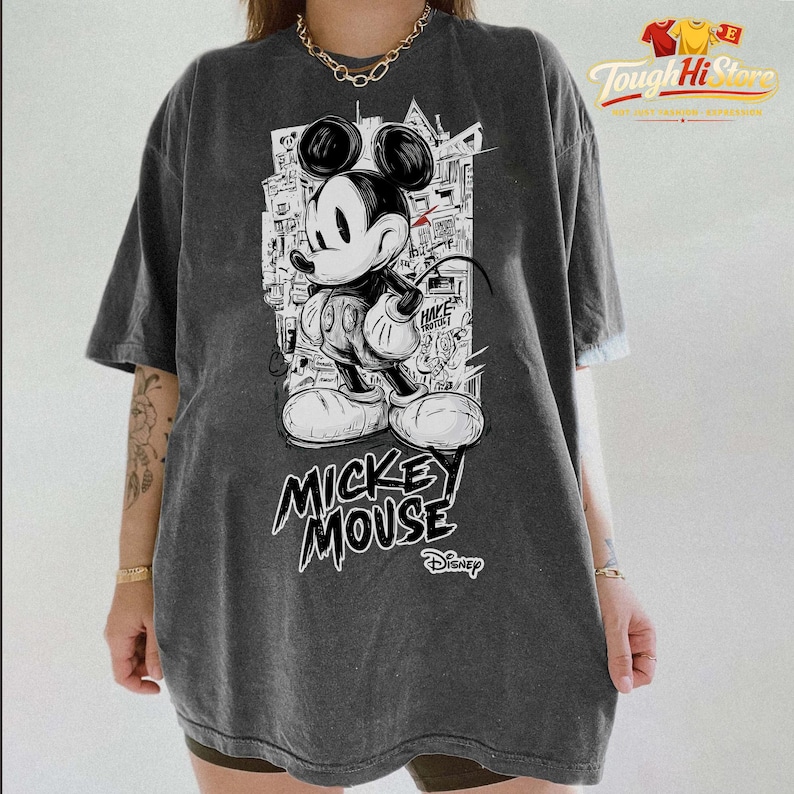 Mickey Mouse Vintage Shirt, Sketch Mickey Tee, Retro Disney Shirt Pepper/Charcoal