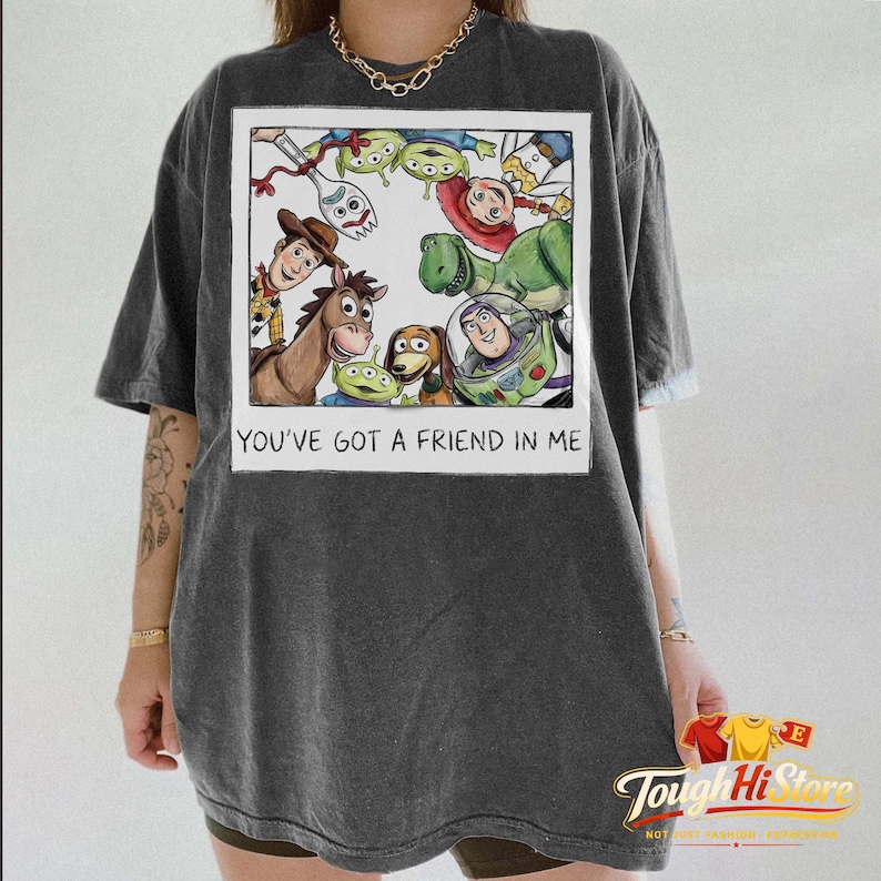 Toy Story Woody Buzz Lightyear Friendship Shirt, Pixar Characters Tee Pepper/Charcoal