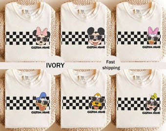 Personalized Disney Family Shirt, Custom Name Disney Trip Shirt, Matching Family Vacation Shirt, Disney Racing Checkered Tee