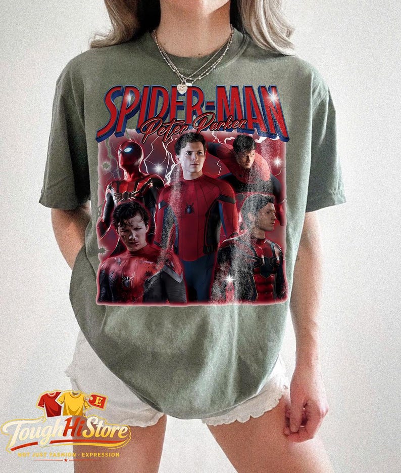 Peter Parker Tom Holland Spider Hero Movie Vintage Bootleg 90s Shirt, A Brand New Day Tee, MCU Marvel Superhero Tee, Disneyworld Trip Moss/Military Green