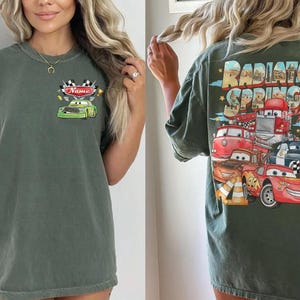 Custom Name Disney Cars Shirt, Pixar Lightning McQueen Tee, Tow Mater, Doc Hudson, Radiator Springs Shirt, Disney Family Trip, Disneyland Moss/Military Green
