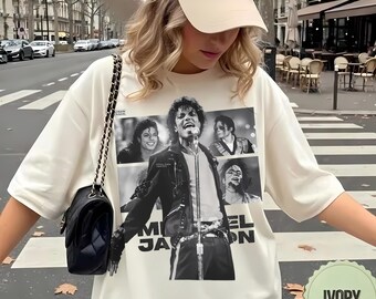 Michael Jackson Collage Shirt, Vintage MJ Graphic Tee, Retro Concert King of Pop Shirt, 90s Music Oversized T-Shirt, Unisex Ivory Fan Gift