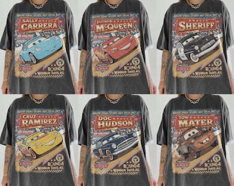 Camisetas familiares a juego de Disney Cars, camiseta de Lightning McQueen, Mater, Sally y Doc Hudson, camiseta vintage de carreras de Pixar Cars, camiseta familiar a juego de Cars