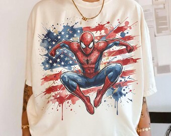 Spider Man American Flag Shirt, Patriotic Superhero Tee, Marvel Inspired Graphic Shirt, Fourth of July Shirt, Comic Hero Vintage Tee