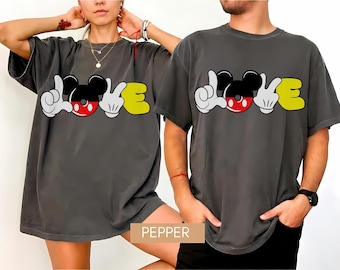 Mickey Love Shirt, Cute Cartoon Couple Tee, Minimal Disney Inspired Graphic Tee, Romantic Gift Shirt, Cute Couple Outfit