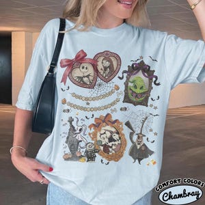 Vintage Comfort Colors Nightmare Before Christmas Coquette-skjorta, Disney Halloween Coquette-tröja med rosett, Oogie Boogie Bash 2026 bild 7