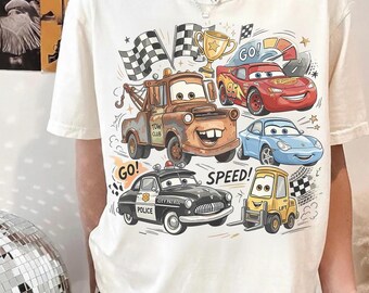 Disney Cars Shirt Lightning McQueen Mater Tee Kids Cartoon Car Shirt Race Car Birthday Shirt Cute Pixar Cars Gift for Boys Girls