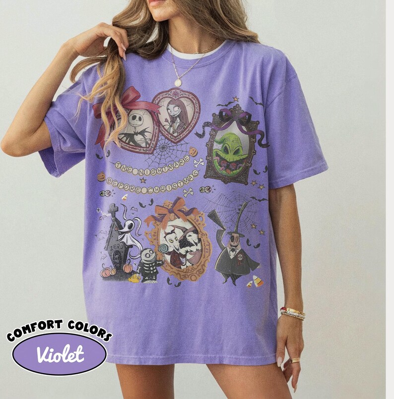 Vintage Comfort Colors Nightmare Before Christmas Coquette-skjorta, Disney Halloween Coquette-tröja med rosett, Oogie Boogie Bash 2026 bild 5