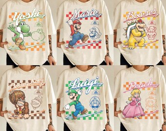 Camisetas familiares a juego de Super Mario, camiseta de Mario, Luigi, Yoshi, Peach, Bowser y Donkey Kong, conjunto familiar a juego de Nintendo, camiseta de videojuegos retro