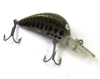 Vintage Heddon Hedd Hunter Fishing Lure, Gold, Black Crank Bait, Heddon 1/4 oz Rattling Lure Rattler