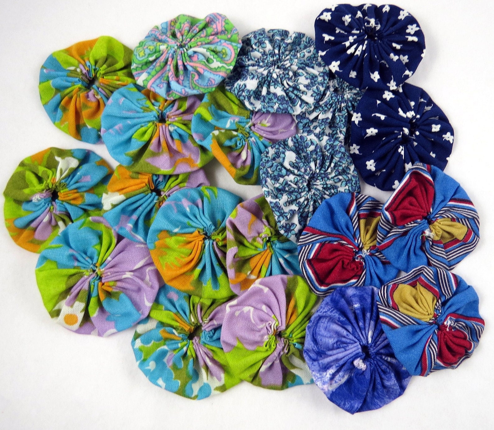 20 Fabric YoYos Blue Hues 2 inch Gathered Circles Quilting Etsy