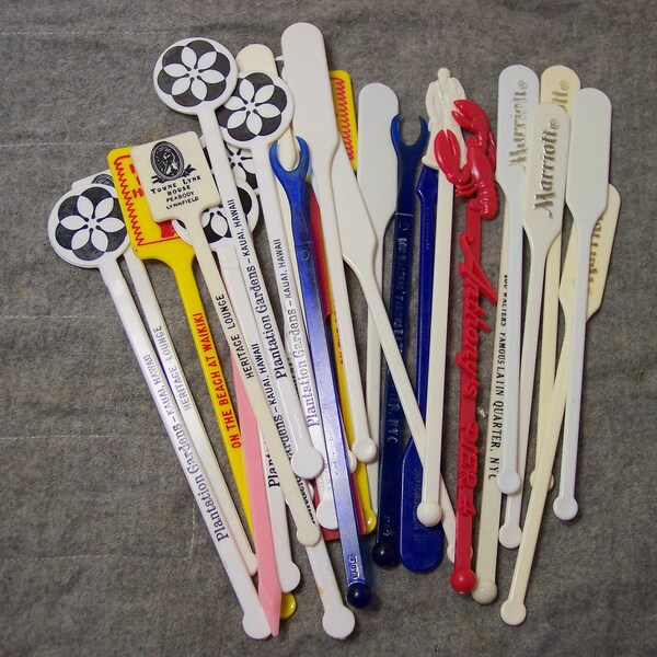 27 Swizzle Stirrer Sticks Paddle Shape, Lobster, Bride Groom Variety Destash Lot Stirrers