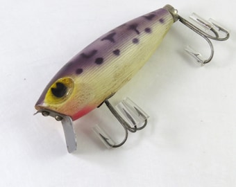 Vintage Wood Lure, Crank Bait Fishing Lure with Purple