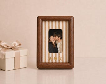Personalized Wooden Instant Photo Frame, Fridge Magnet Frame, Striped Fabric Frame, Anniversary Gift, Wedding Gift, Couple Gifts, Home Decor