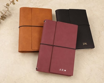 Personalized A5 PU Leather Journal Cover, Custom Refillable Travelers Notebook, Travel Diary Planner, Christmas Gift, Gift for Him or Her
