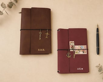 Custom A5 PU Leather Journal Cover, Personalized Travelers Notebook, Refillable Planner Organizer, Unisex Gift for Men Women, Travel Diary