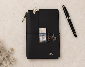Custom A5 PU Leather Journal Cover, Personalized Travelers Notebook, Refillable Planner Organizer, Unisex Gift for Men Women, Travel Diary