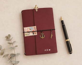 Custom A5 PU Leather Journal Cover, Personalized Travelers Notebook, Refillable Planner Organizer, Unisex Gift for Men Women, Travel Diary
