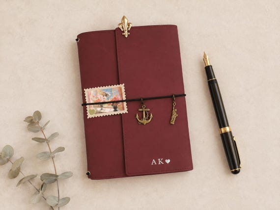 Custom A5 PU Leather Journal Cover, Personalized Travelers Notebook, Refillable Planner Organizer, Unisex Gift for Men Women, Travel Diary