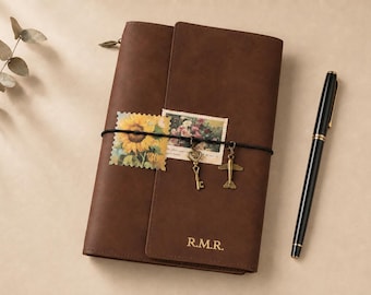 Personalized A5 PU Leather Journal Cover, Refillable Travelers Notebook, Custom Planner Cover, Unisex Gift for Men Women, Travel Diary Cover