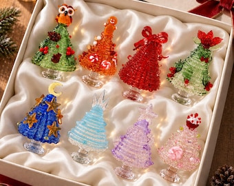 Handmade Glass Christmas Tree, Mini Xmas Tree Figurine, Christmas Gift, Unique Glass Ornament, Holiday Table Decor, Festive Home Decoration