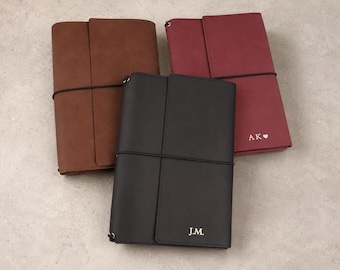 Custom A5 PU Leather Journal Cover, Personalized Travelers Notebook, Refillable Planner Organizer, Unisex Gift for Men Women, Travel Diary