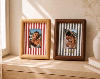 Personalized Wooden Instant Photo Frame, Fridge Magnet Frame, Striped Fabric Frame, Anniversary Gift, Wedding Gift, Couple Gifts, Home Decor