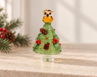 Handmade Glass Christmas Tree, Mini Xmas Tree Figurine, Christmas Gift, Unique Glass Ornament, Holiday Table Decor, Festive Home Decoration