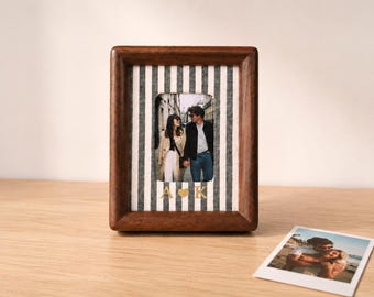 Personalized Wooden Instant Photo Frame, Fridge Magnet Frame, Striped Fabric Frame, Anniversary Gift, Wedding Gift, Couple Gifts, Home Decor