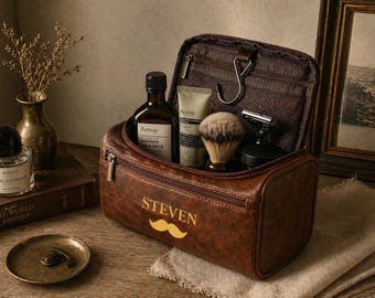 Neceser de cuero personalizado, neceser de viaje para hombre, bolsa de aseo, regalo para padrinos de boda, regalo de aniversario o Navidad para él.