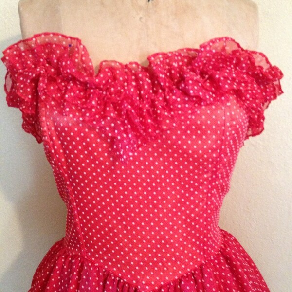 Gunne Sax 80s red and white polka dot prom dress