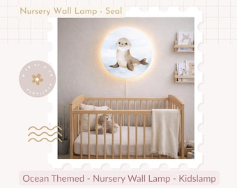 Wandleuchte mit Robbenmotiv – Meerestier-Kinderzimmerlampe, Meerestier-Deko fürs Kinderzimmer, Robben-Wandleuchte, maritime Babyzimmerlampe