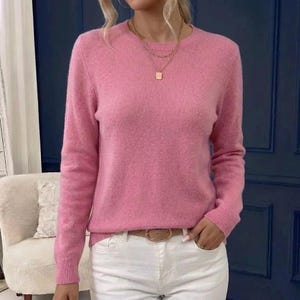 Suéter de punto de lana merino, suave y acogedor, de cachemira, para otoño, elegante jersey de punto con cuello redondo, un cálido regalo minimalista para ella.